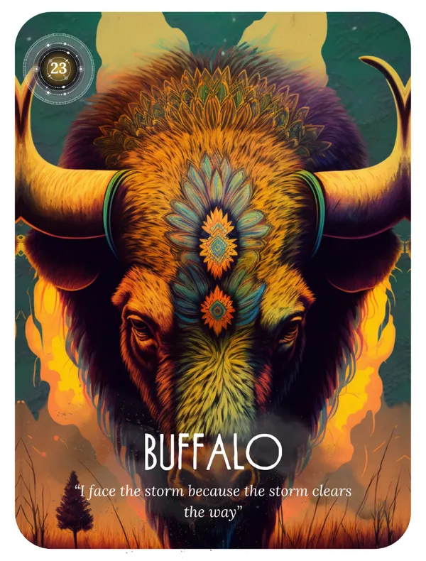 Buffalo spirit animal oracle card for abundance and sacred connection