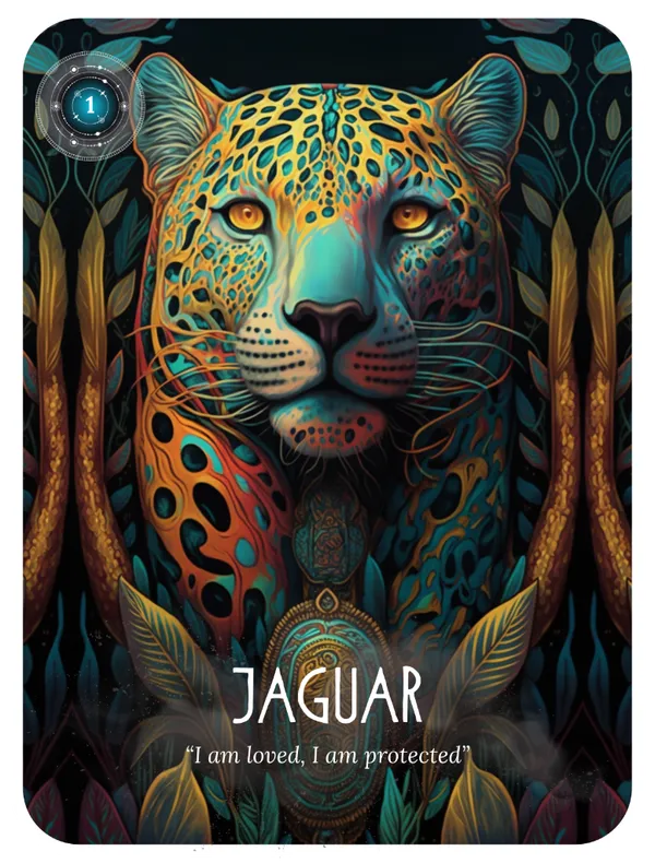 Jaguar spirit animal oracle card for power and transformation