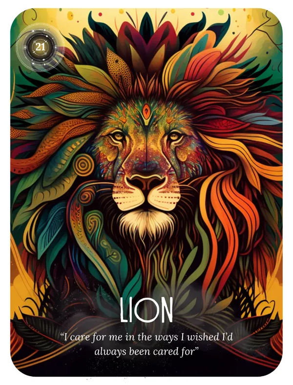 Lion spirit animal oracle card for courage and leadership