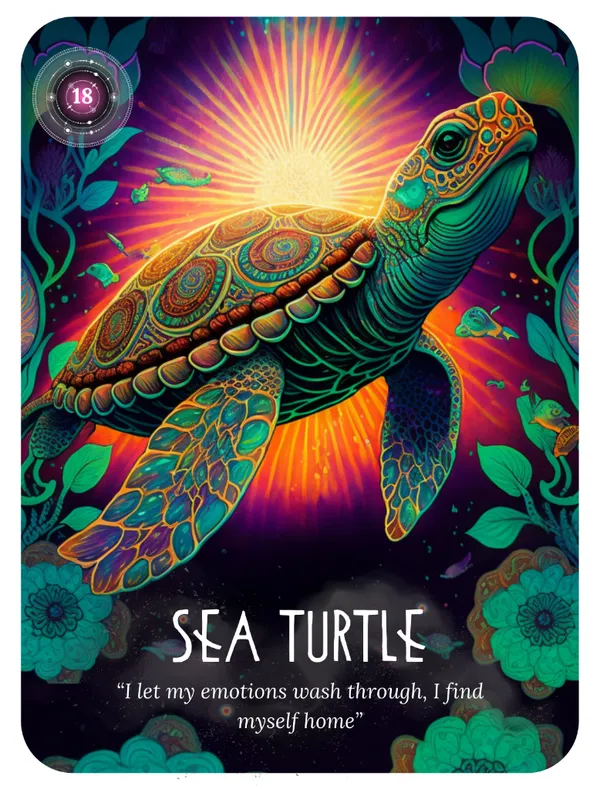 Sea Turtle oracle card for patience and emotional healing journey